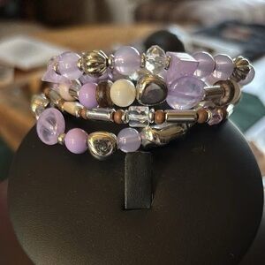 Lavender Multi-Strand Beaded Bracelets with Silver Accents